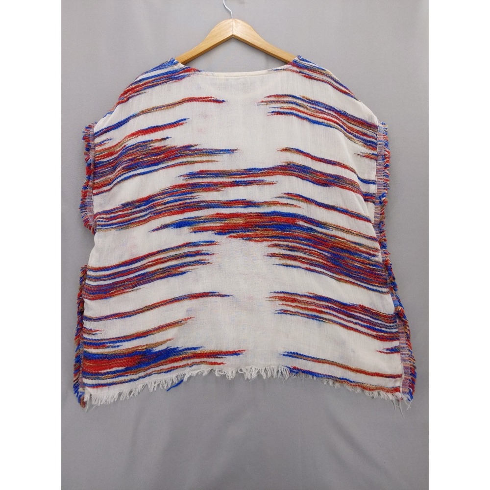 Dylan Gauze Poncho Top Women Medium White Multi Color Fringe Boho Stripe - Picture 6 of 10